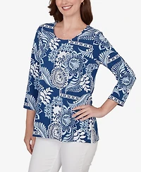 Ruby Rd. Petite Tropical Patchwork Scoop Neck Knit Top