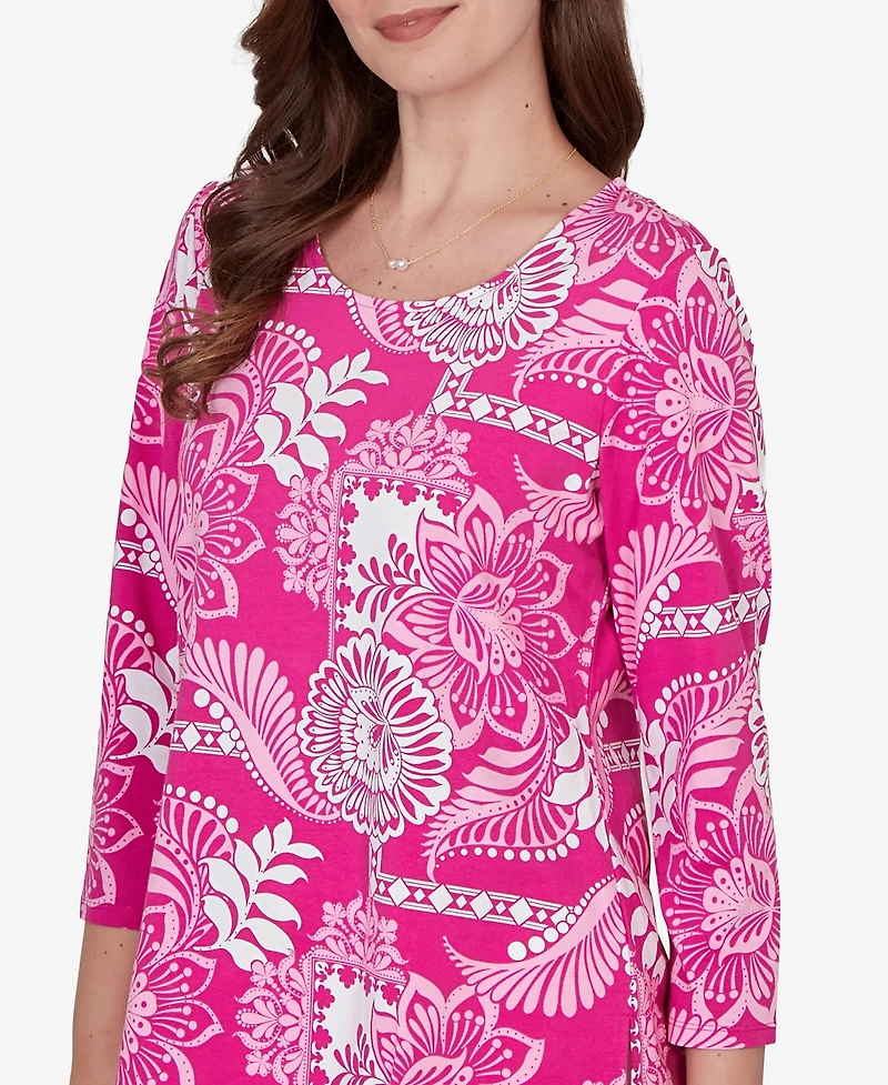 Ruby Rd. Petite Tropical Patchwork Scoop Neck Knit Top
