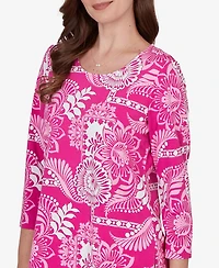 Ruby Rd. Petite Tropical Patchwork Scoop Neck Knit Top