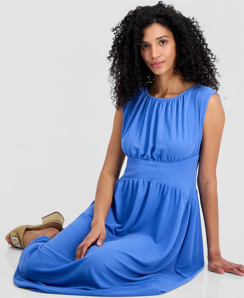 Anne Klein Women's Boat-Neck Shirred Midi Dress