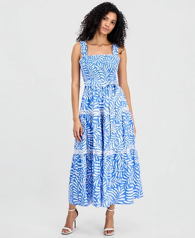 Anne Klein Women's Smocked Square-Neck Patio Midi Dress