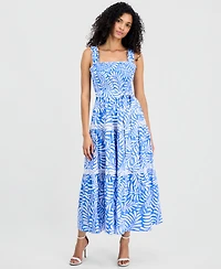 Anne Klein Women's Smocked Square-Neck Patio Midi Dress