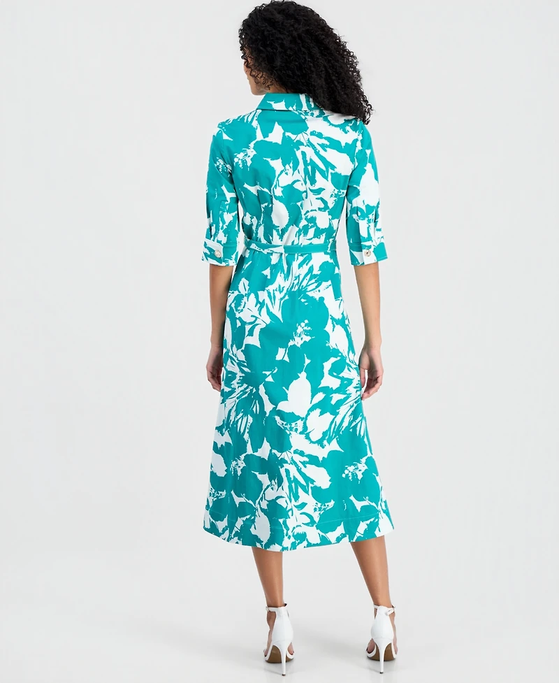 Anne Klein Women's Elbow-Sleeve Waist Tuck Midi Shirtdress