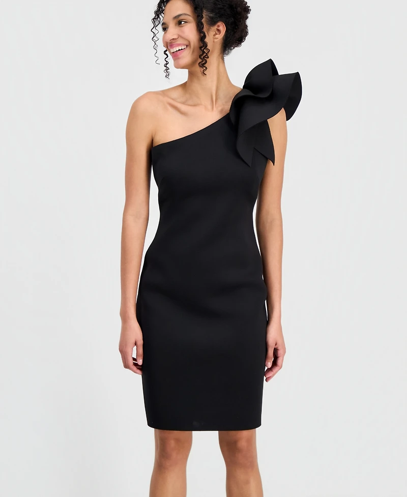 Anne Klein Women's One-Shoulder Asymmetrical Ruffle-Detail Sheath Dress