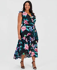 Anne Klein Plus Flutter-Sleeve Chiffon Midi Dress