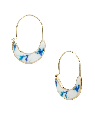 Patricia Nash Gold-Tone Plated Blue Ceramic U Hoops Earrings