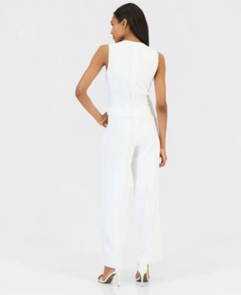 Tahari Asl Womens Starfish Button Vest Clean Waist Wide Leg Pants