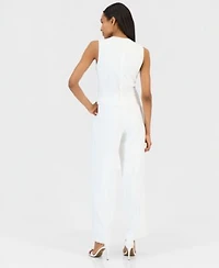 Tahari Asl Womens Starfish Button Vest Clean Waist Wide Leg Pants