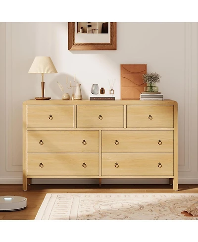 gaomon 7 Drawer Dresser for Bedroom, Wooden Chest of Dressers for Deep Drawers, Modern Dressers Organizer with Round Handle, Tv Stand for Living Room