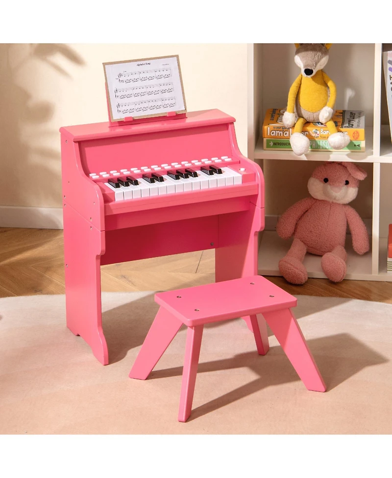 Mecale 25-Key Kids Piano Keyboard with Stool, Mini Digital Wooden Toy, Adjustable Speed & Volume