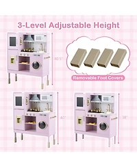 Mecale Pretend Play Kitchen Toy with Range Hood, Ice Maker & Telephone for Kids Role Play