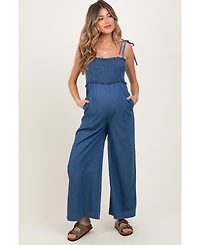 Pinkblush Maternity Chambray Shoulder Tie Smocked Jumpsuit