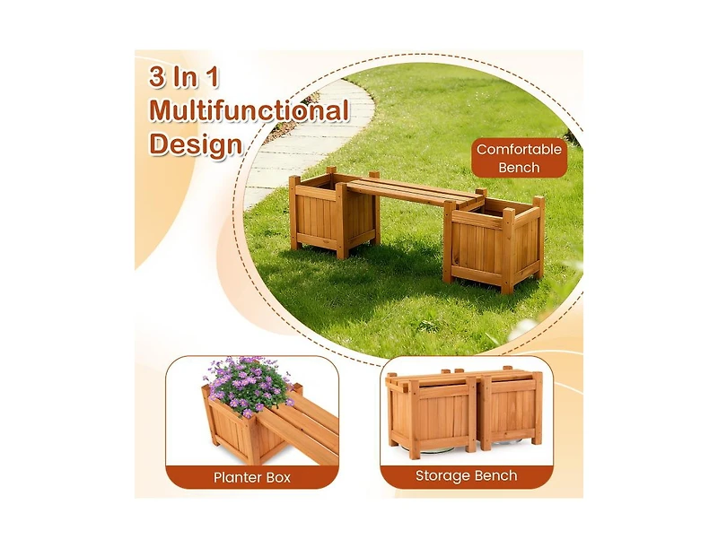 Slickblue 3-in-1 Outdoor Planter Box with Bench and Dual Side Garden Beds