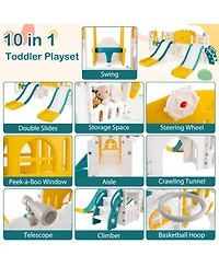 Mecale 10-in-1 Toddler Slide and Swing Set with 2 Slides and Tunnel