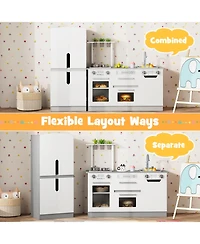 Mecale Wooden 2-Piece Kids Kitchen Playset with Fridge & Running Water for Imaginative Play