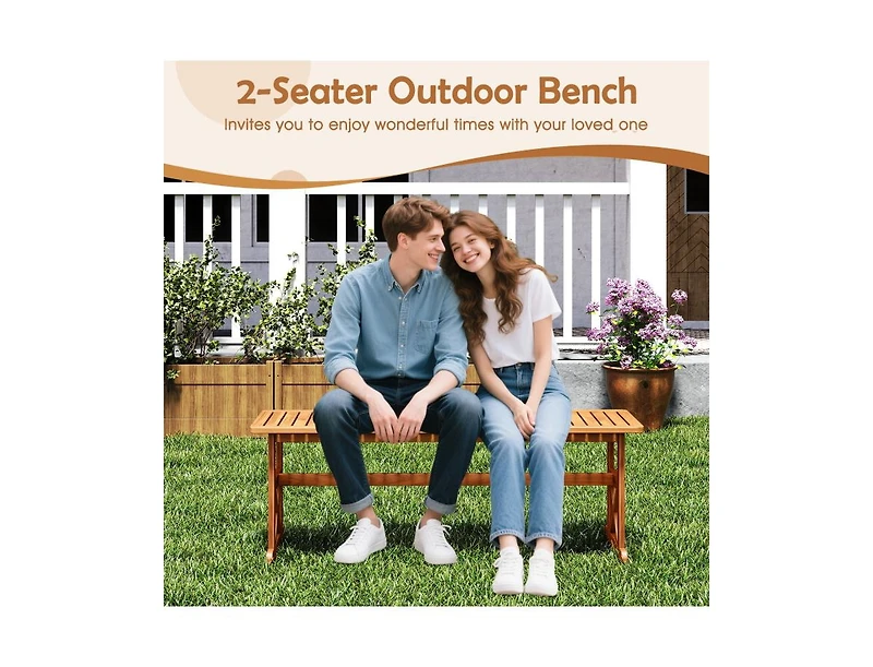 Slickblue Outdoor 51 Inch Acacia Wood Bench with Slatted Seat, 800 lbs