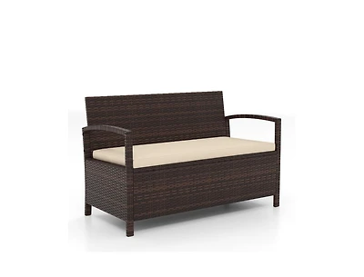 Slickblue 2-Seat Pe Wicker Patio Storage Bench with Cushion and Deck Box
