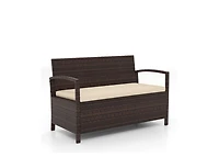 Slickblue 2-Seat Pe Wicker Patio Storage Bench with Cushion and Deck Box
