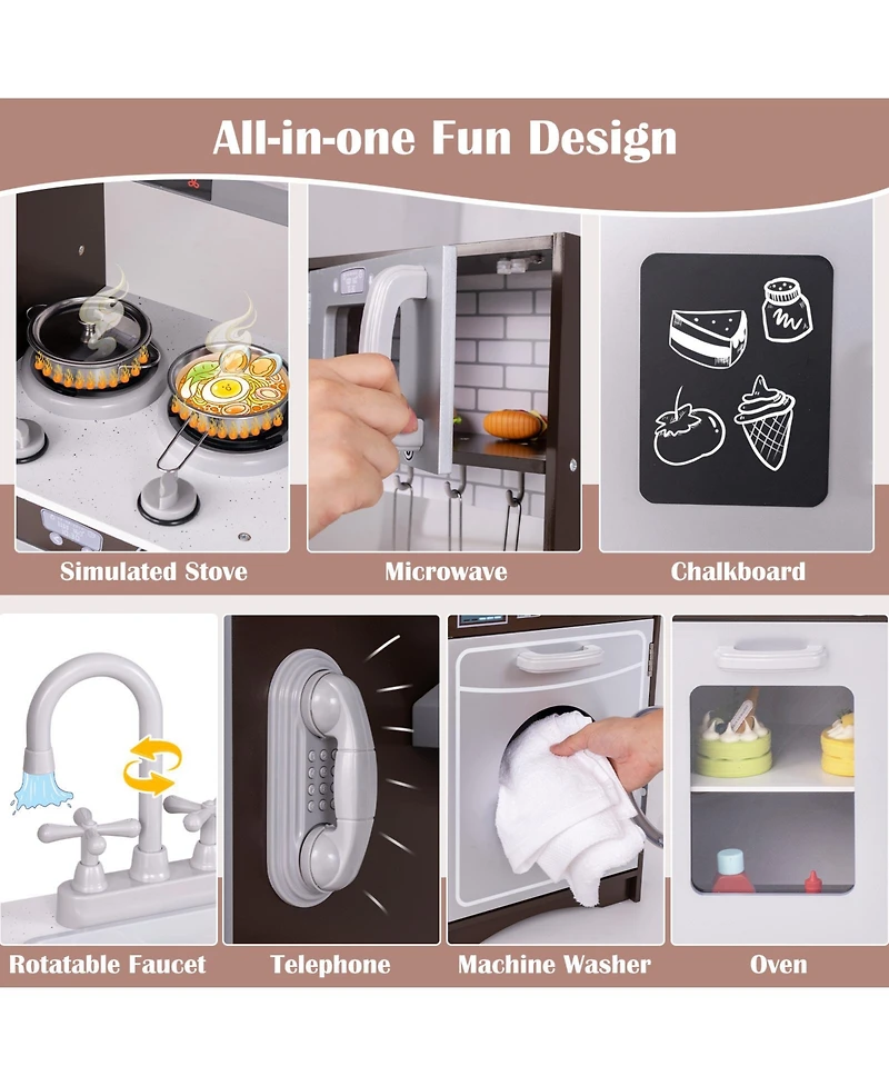 Mecale Corner Toy Kitchen Set with Lights & Sounds, Interactive Pretend Play for Kids