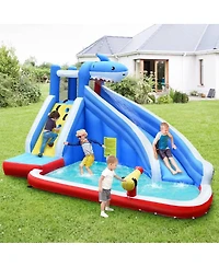 Mecale Inflatable Shark Bounce House with Water Slide & Climbing Wall, No Blower Included