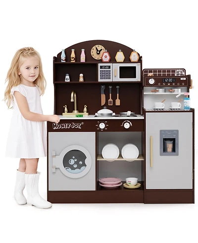 Mecale Kids Wooden Kitchen Set with Coffee Maker and Accessories, Play