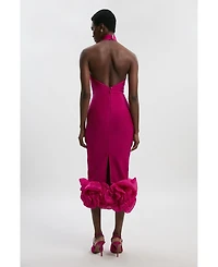 Karen Millen Women's Ruffle Hem Halter Knit Midi Dress