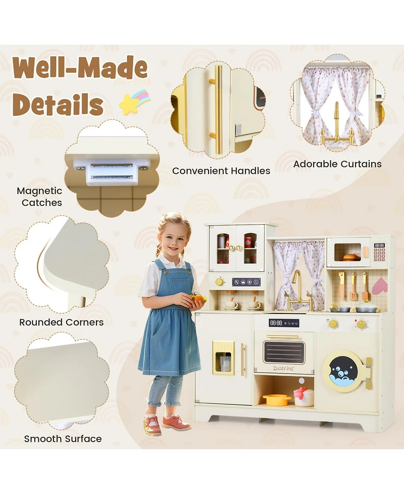 Mecale Wooden Toy Kitchen Playset with 14 Accessories for Kids Ages 3