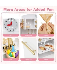 Mecale Play Kitchen for Kids, Wooden Chef Pretend Playset with 3 Adjustable Heights & Microwave