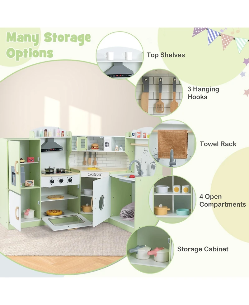 Mecale Corner Kids Play Kitchen with Washing Machine & Ice Maker, Pretend Play Gift for Boys & Girls