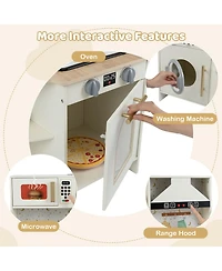 Mecale Kids Play Kitchen, Wooden Corner Kitchen Playset with Working Faucet & Sink