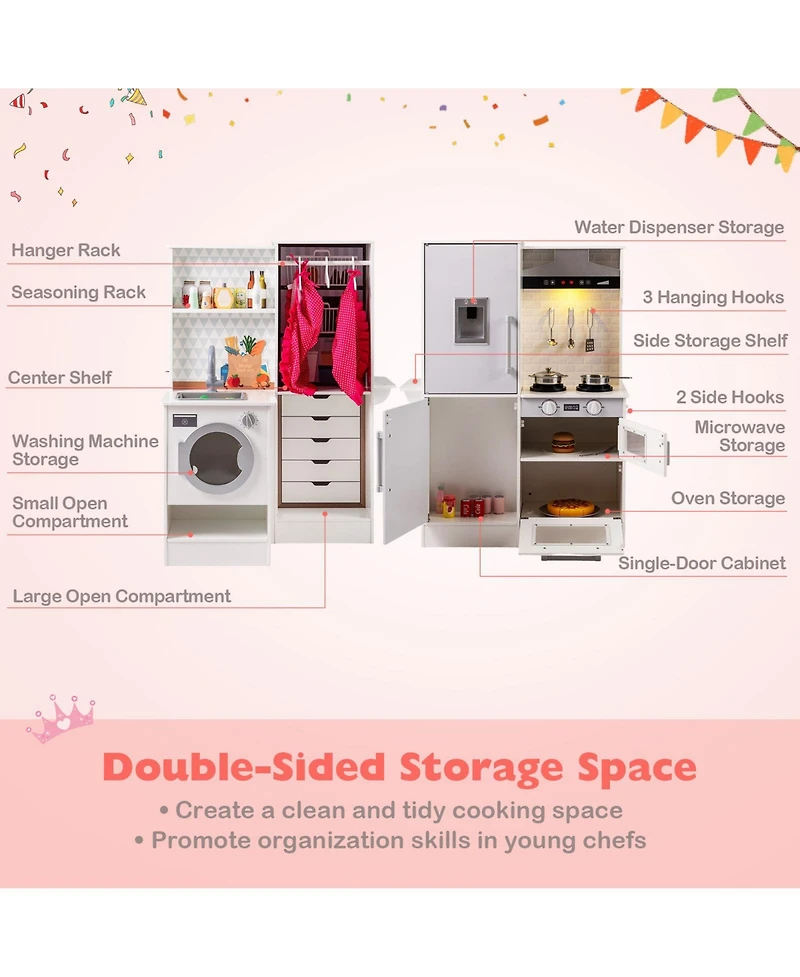 Mecale Dual-Sided Kids Play Kitchen with Water Dispenser & Range Hood for Ages 3