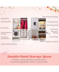 Mecale Dual-Sided Kids Play Kitchen with Water Dispenser & Range Hood for Ages 3