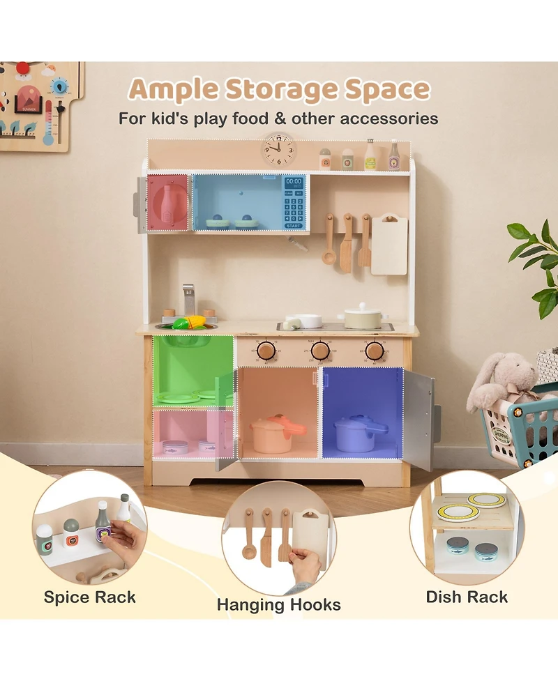 Mecale Wooden Play Kitchen Cooking Toy Playset for Kids, Imaginative Pretend Play