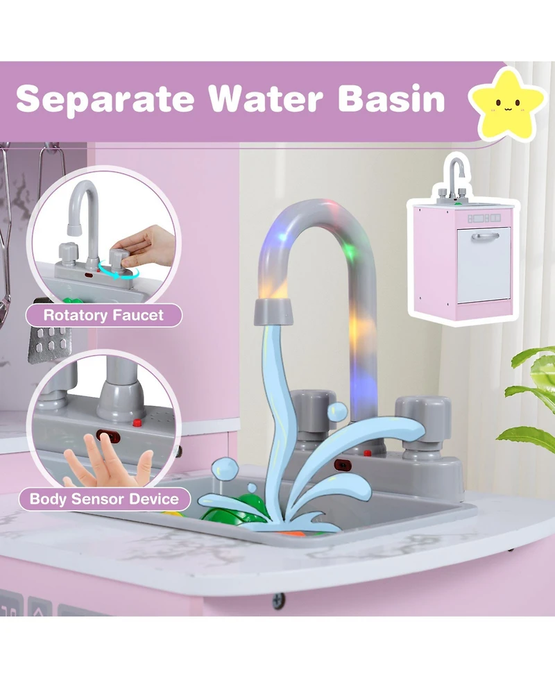 Mecale Kids Corner Pretend Kitchen Playset with Separate Washing Basin for Role-Playing Fun