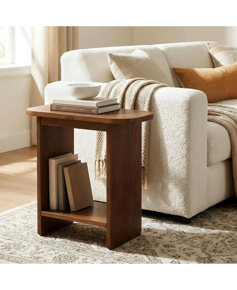 Tribesigns Solid Wood Side Table Set of 2, H-Shaped 2-Tier End Table with Storage Shelf, Farmhouse Narrow Nightstand