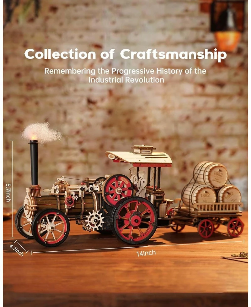 Robotime 3D Puzzle Adults 469pcs Electric Vintage Car Steam Engine Model Kits, Mechanical Wooden Assembly Puzzles Vehicle Diy Hobbies Christmas Gifts