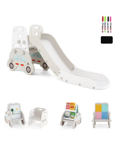 Mecale 5-in-1 Toddler Slide Set with Art Easel, Stool and Book Rack