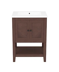 Sillysis 24" Bathroom Vanity with Ceramic Sink, Solid Wood Frame, Open Shelf Storage for Modern Small Spaces
