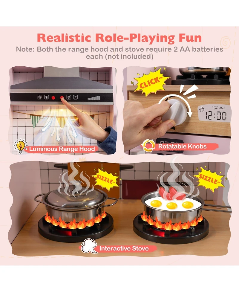 Mecale Dual-Sided Kids Play Kitchen with Water Dispenser & Range Hood for Ages 3