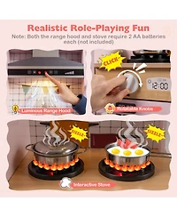 Mecale Dual-Sided Kids Play Kitchen with Water Dispenser & Range Hood for Ages 3