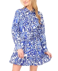 CeCe Women's Collared Button-Down Ruffle Hem Mini Dress