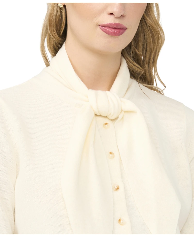 CeCe Women's Tie Neck Front Button Cardigan