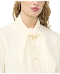 CeCe Women's Tie Neck Front Button Cardigan