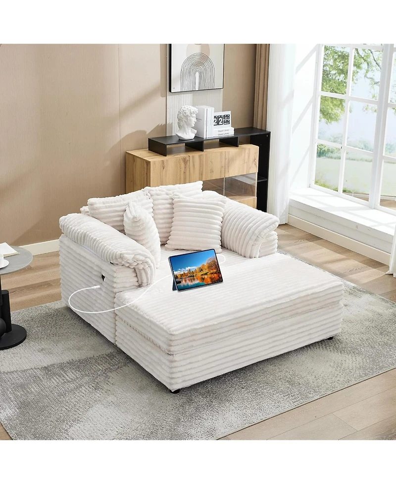 gaomon Oversized Chaise Lounge Chair Indoor Upholstered Sofa Bed with Throw Pillows and Armrests Comfy Corduroy Sleeper Couch