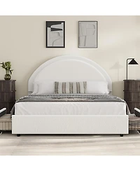 gaomon Boucle Bed Frame with 2 Storage Drawers,Soft Upholstered Platform Round Headboard,Heavy Duty,Wooden Slats,Noise Free