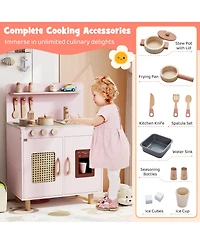 Mecale Wooden Pretend Kitchen Playset with Realistic Ice Maker, Fun Interactive Toy