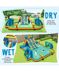Mecale Kids Inflatable Water Slide with 2 Long Slides & 2 Soccer Goals, 1100W Blower Included