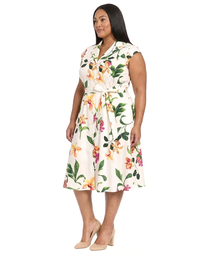 London Times Plus Size Printed Midi Shirt Dress