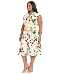 London Times Plus Size Printed Midi Shirt Dress