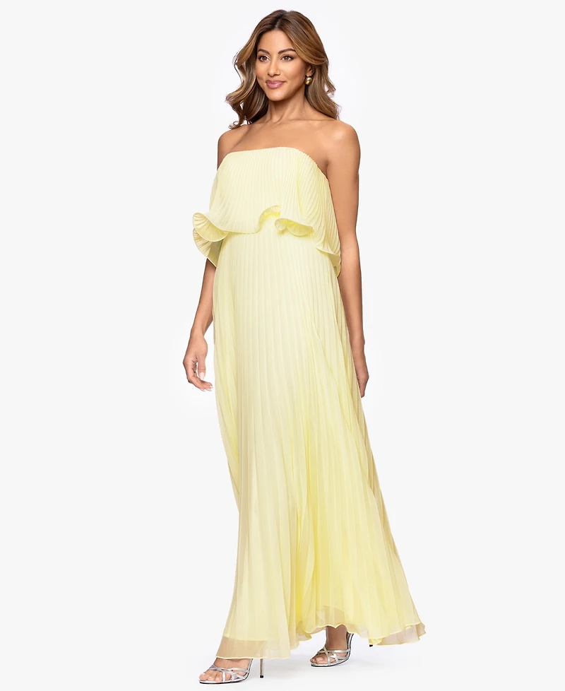 Betsy & Adam Women's Pleated Strapless Gown